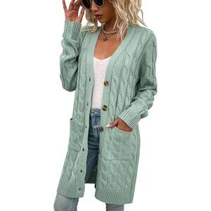 🆕Disi Womens sage Cardigan Long Sleeves Cable Knit Open Front Loose Sweaters
